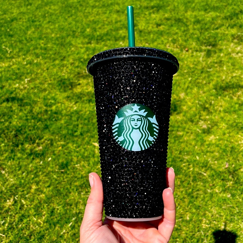 NEW! Starbucks 24oz Black Rhinestone Reusable Cup